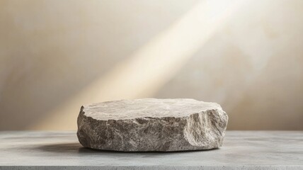 Raw Stone Product Display  Minimalist Beige Background