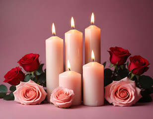 Romantic candles and roses for Valentine's Day.