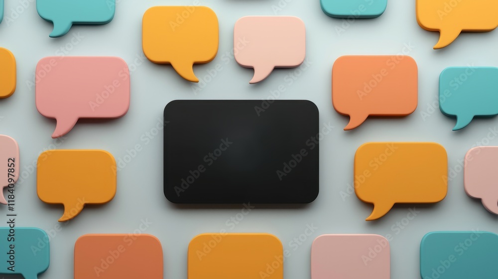 Poster colorful speech bubbles background with blank black space for text or message