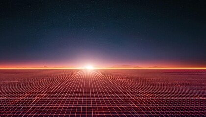 Retro Futuristic Gridded Landscape at Night