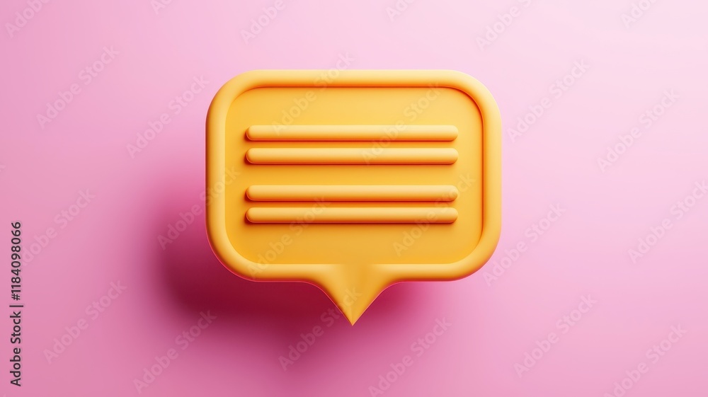 Aufkleber 3d render of yellow speech bubble with lines on pink background communication concept