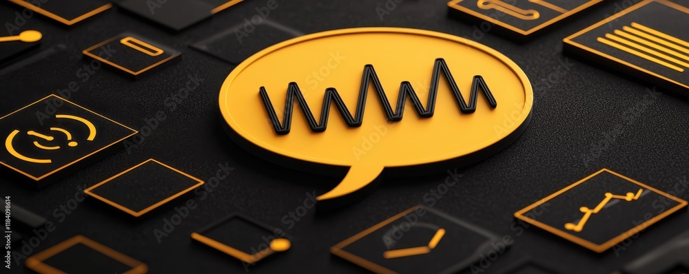 Poster abstract 3d render of yellow speech bubble with waveform modern communication concept