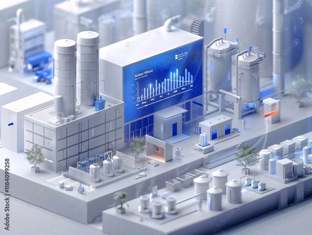Poster isometric factory data visualization.
