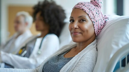 Cancer patients receiving chemotherapy treatment in a hospital, focusing on compassionate care and medical support