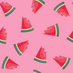 Seamless pattern with watermelons on pink background. Vector illustration.