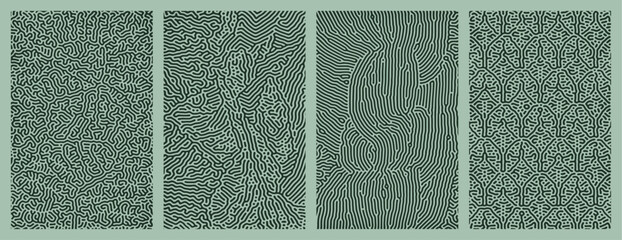 A set collection of blue abstract organic line turing patterns backgrounds