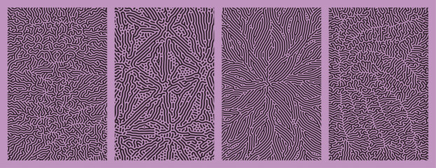Set of collection purple abstract pattern background designs with organic Turing style line patterns