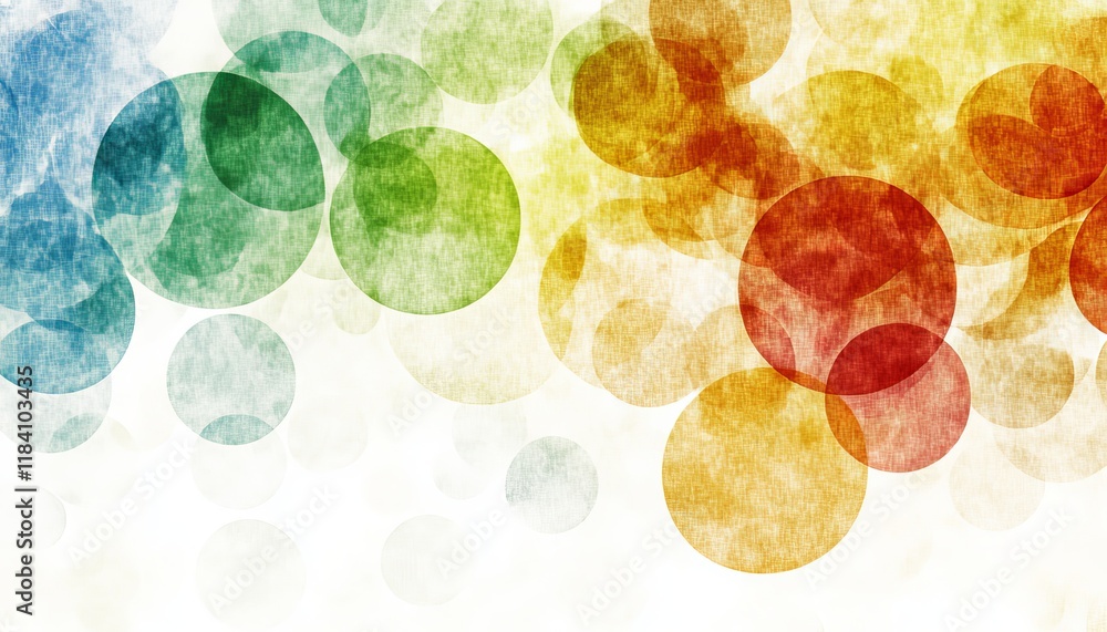 Poster abstract background with overlapping circles, pastel colors, and bokeh effect on a white backdrop