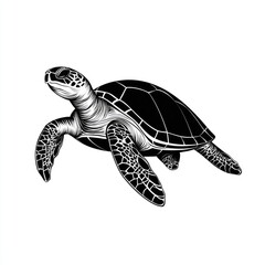 Obraz premium Majestic Sea Turtle: Black and White Wildlife Illustration. A stunning vector graphic of a sea turtle, perfect for nature lovers and conservationists. 