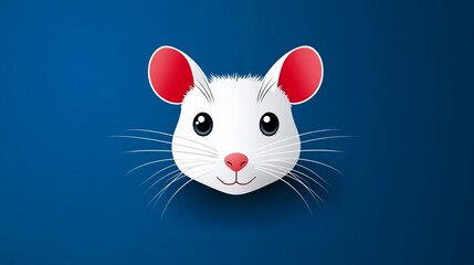 Adorable white mouse with red ears against a deep blue background.  Perfect for children's book illustrations or greeting cards!