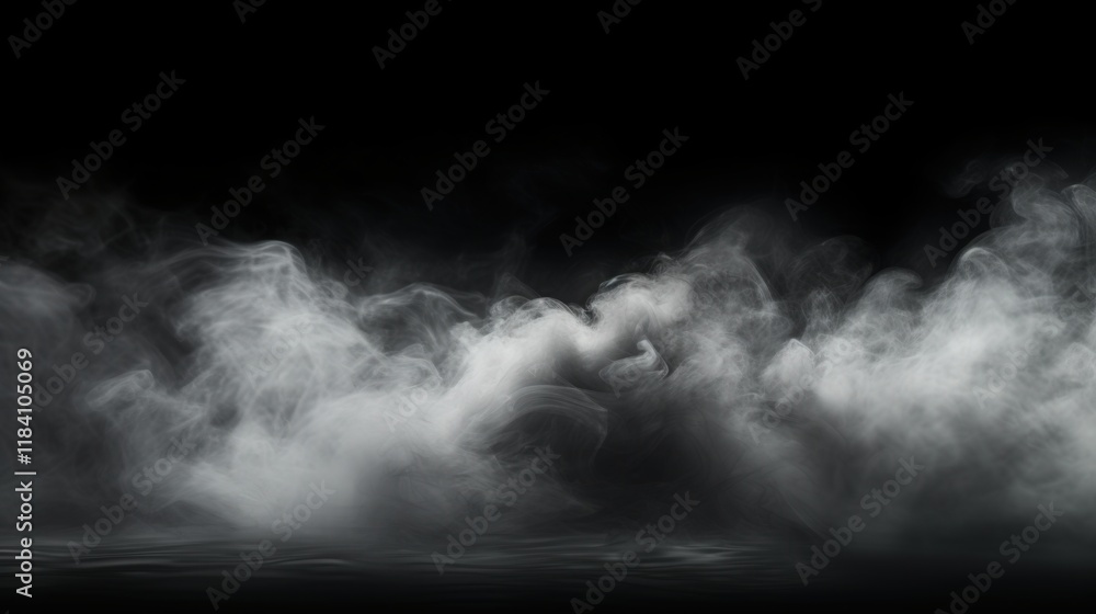 Poster Mysterious Fog and Mist Effect on Black Background with Ethereal Atmosphere and Dreamlike Qualities in a High-Resolution Image