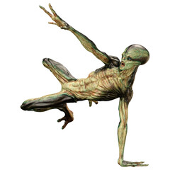 3D Rendering Green Alien on White