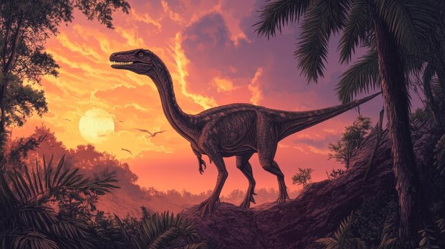 Twilight Foraging - Stunning Troodon Hunting in Vivid Colors with Intricate Details