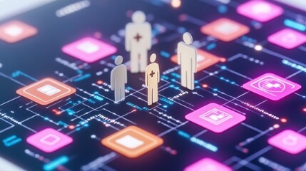A network connects patients and medical professionals for remote healthcare access.