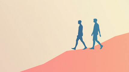 Abstract human silhouettes walking together on pastel background