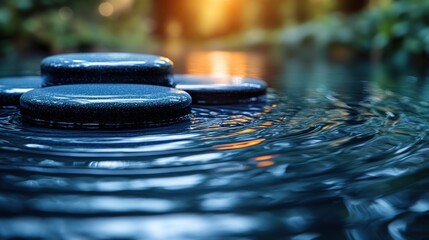 Tranquil zen stones floating on calm water.