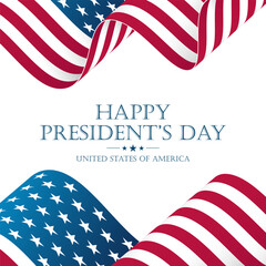 Happy President's Day greeting card. Waving American flags. United States Presidents Day holiday greetings. Vector illustration.