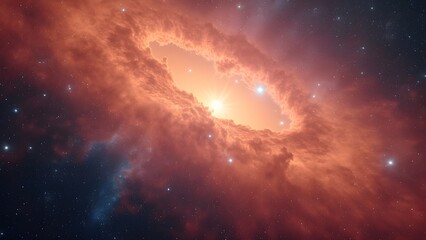 Fototapeta premium Stunning Peach Nebula, Vibrant Cosmic Dust, Stars, and Galaxy Background
