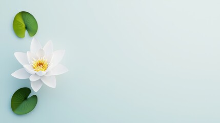 Serene 3D render of a white water lily with lily pads, symbolizing purity and tranquility.