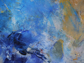 Artist's palette with blue paint. Grunge background wallpaper. Texture design. 