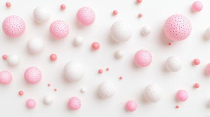 Fototapeta premium 3D render of pink and white spheres with delicate patterns, conveying softness and tranquility.