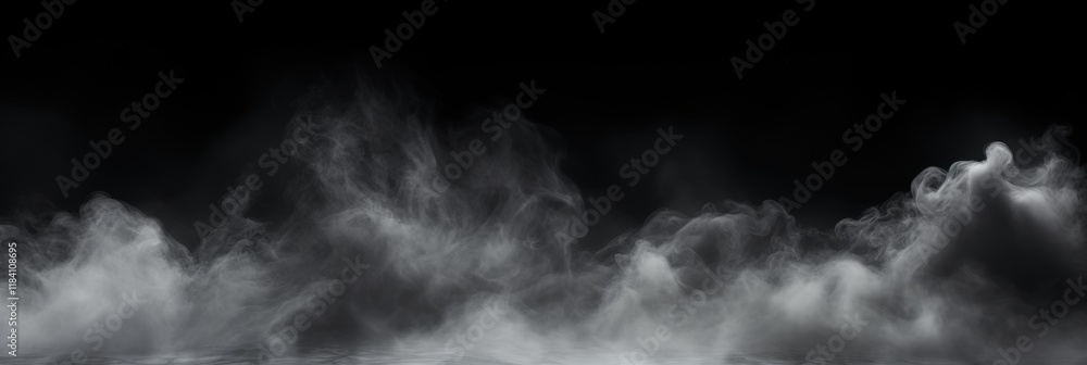 Poster mist and fog effect on black background creating ethereal atmosphere with soft edges and gentle move
