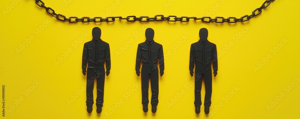 Poster three silhouettes bound by chain interconnectedness unity and dependence concept