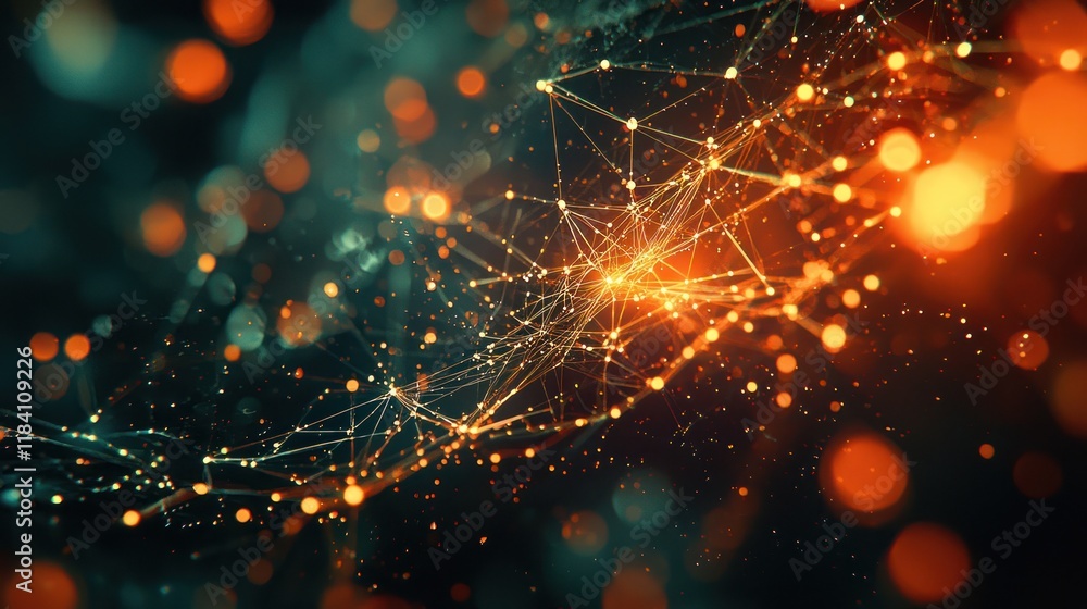 Poster abstract network connections: glowing nodes and lines
