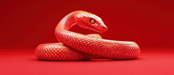Fototapeta premium Joyful close-up of two small snakes against a vibrant red backdrop in studio setting