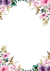 watercolor flowers frame background vector for design.