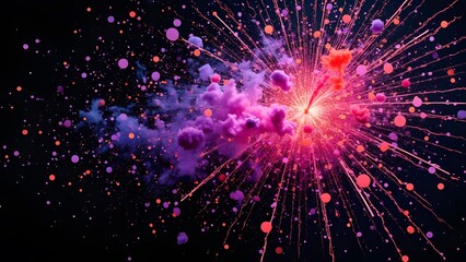 Obraz premium Vibrant Lavender Fireworks, Abstract Color Explosion on Black Background