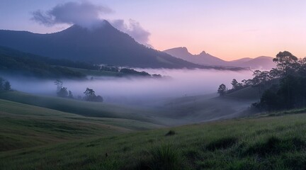Obraz premium Serene Misty Mountain Landscape at Dawn