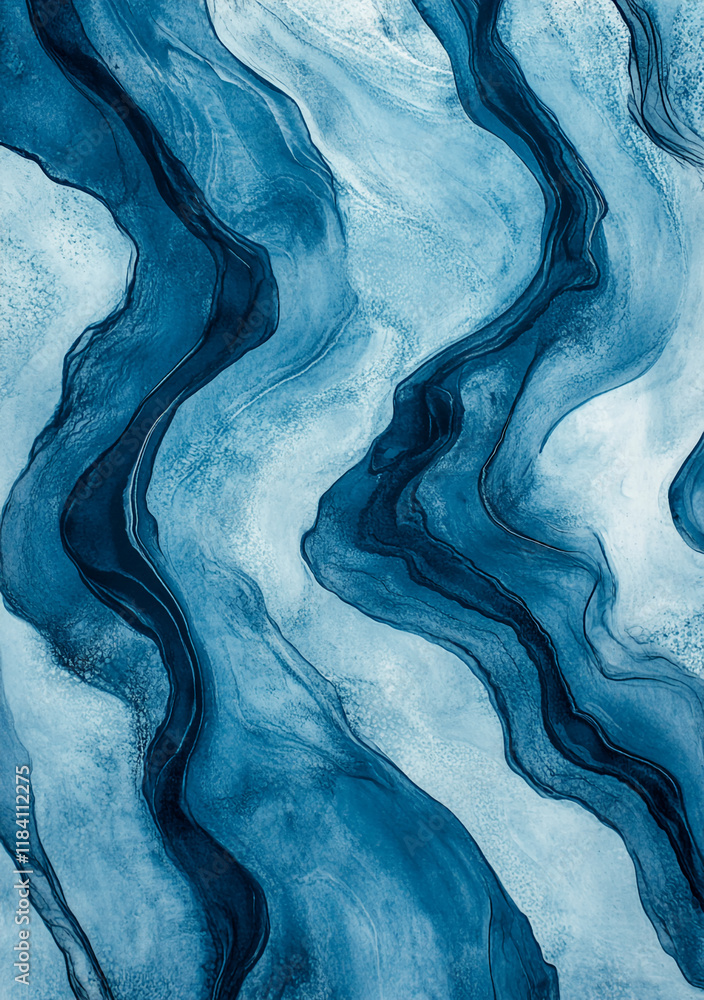 Poster abstract blue flowing lines on a textured light background