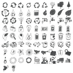 Ecology Related Doodle vector icon set. Drawing sketch illustration hand drawn line eps10