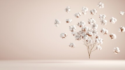 Fluffy cotton bolls float gently, evoking the soft touch and natural materials used in spa treatments.