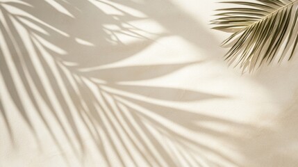 Obraz premium Relaxing summer vibes captured through palm leaf shadows on a beige sand background inviting tranquility and warmth