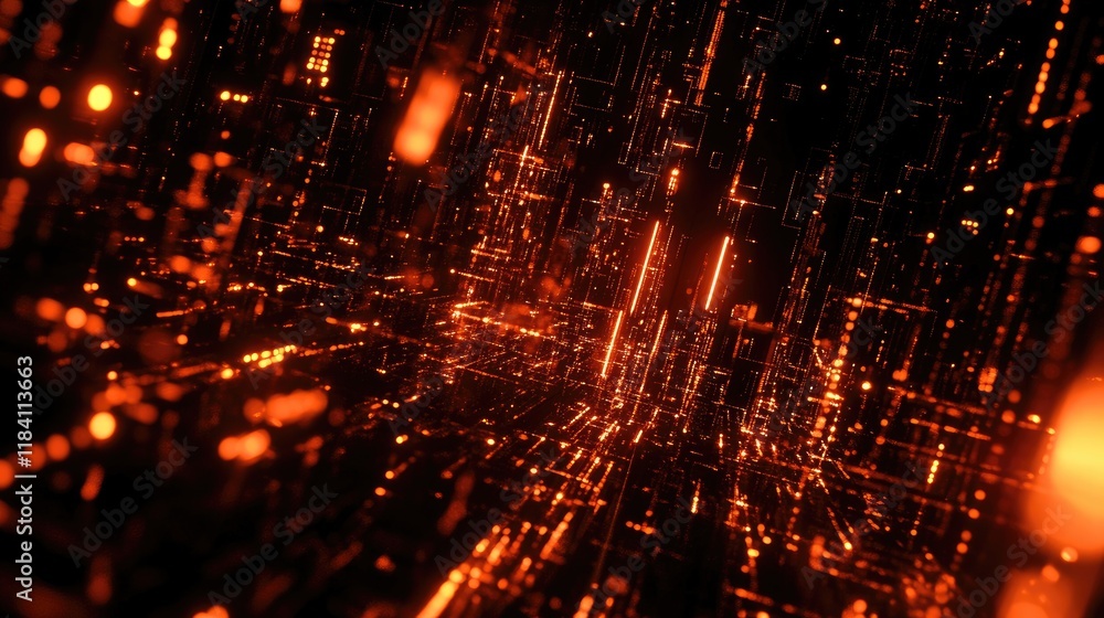 Poster abstract d digital grid with glowing points and connections, symbolizing futuristic technology.