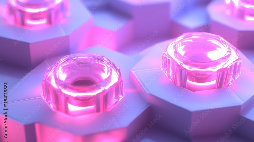 Poster abstract d hexagons and glowing points, representing teamwork and structure in modern business.