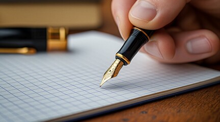 Fountain Pen Writing on Checkered Notebook Paper in Writing Workshop