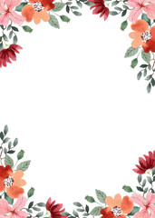 watercolor flowers frame background vector for design.