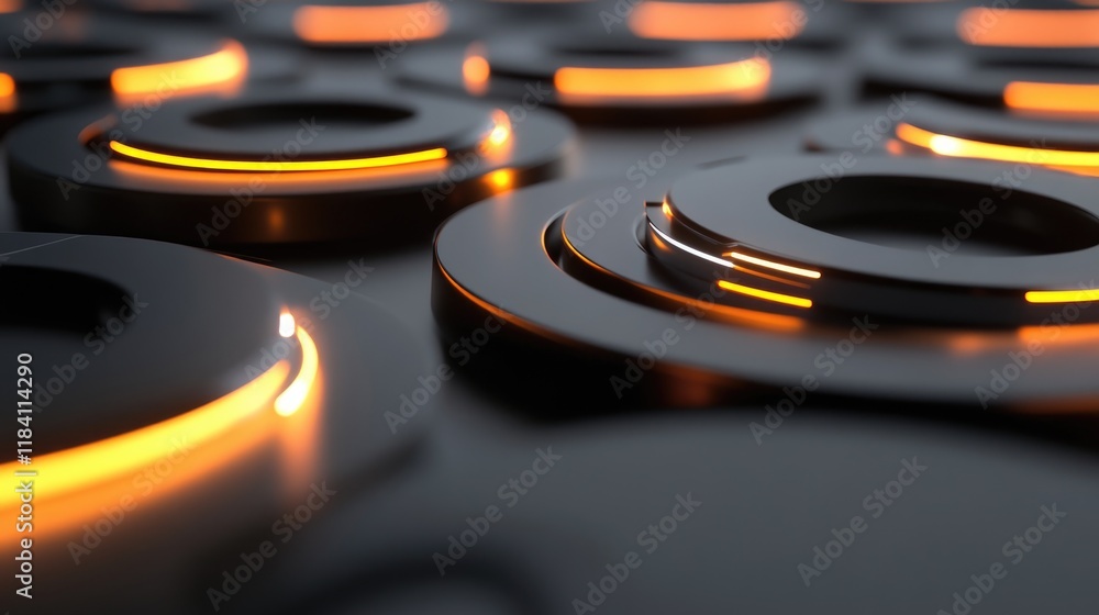 Poster abstract circular patterns with glowing accents, evoking focus and modern technology.