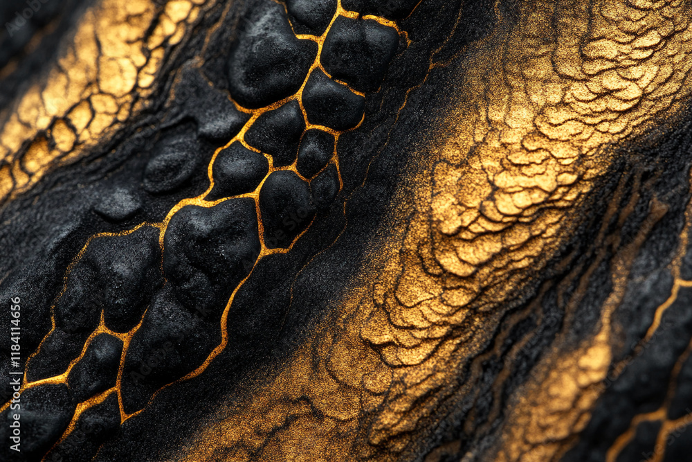 Poster abstract gold and black textured surface with organic patterns