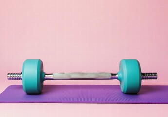 Obraz premium A blue and silver dumbbell is on a purple mat