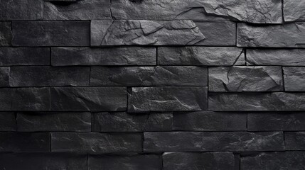 Black brick wall with textured surfaces creates an ultra-realistic backdrop for various artistic and design applications