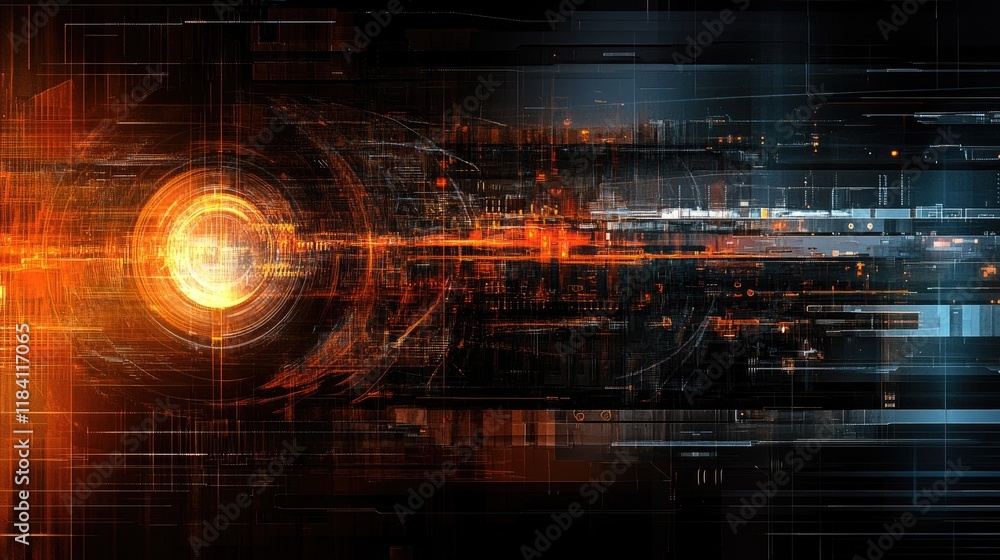 Poster abstract gradient with geometric shapes and glowing accents, representing modern technology concepts