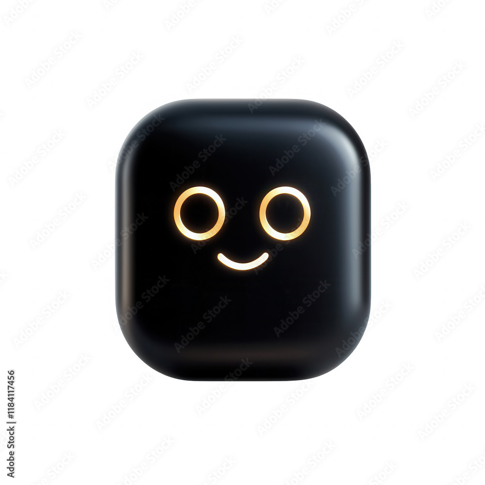 Poster a minimal black cube with a friendly face, ideal for modern design projects., isolated on a transpar