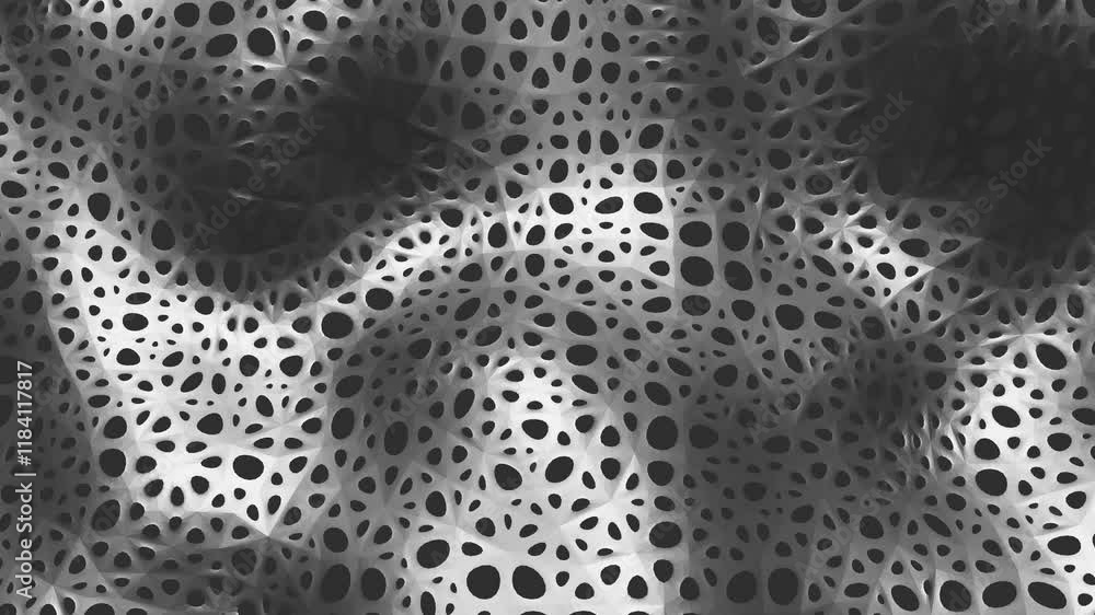 Poster deformable openwork plane of gray color. looped animated background. 3d render