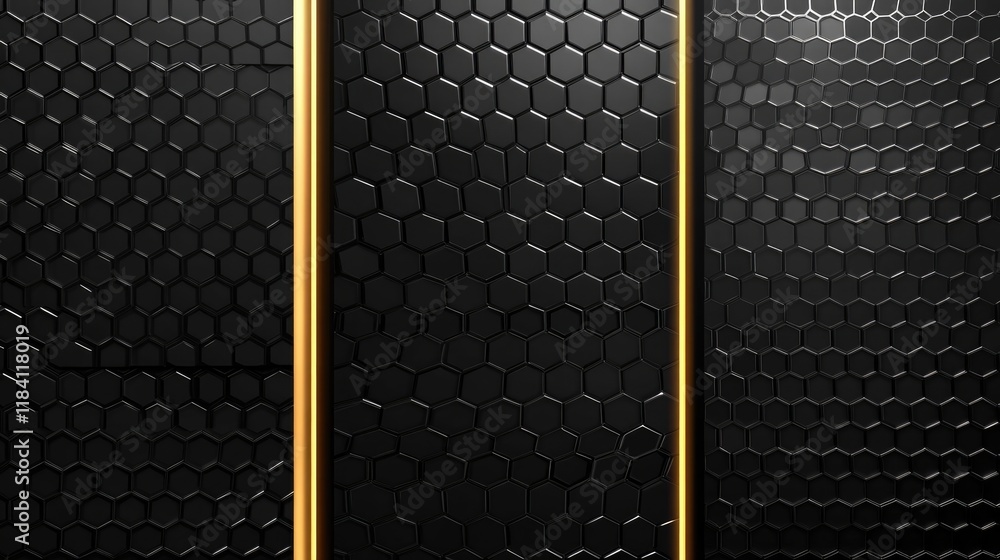 Poster abstract polygonal patterns with metallic and neon finishes, representing modern innovation.