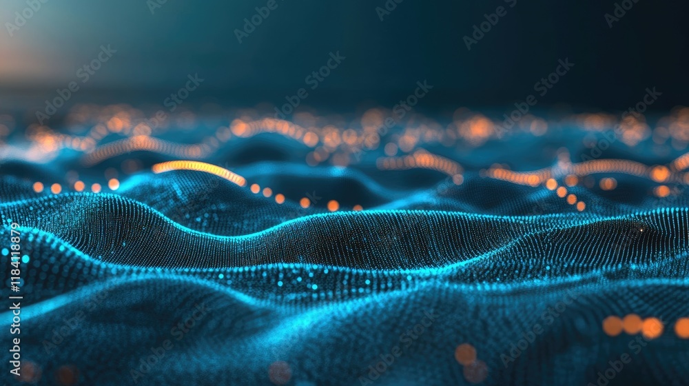 Poster abstract tech-inspired background with glowing blue circuits and digital patterns.