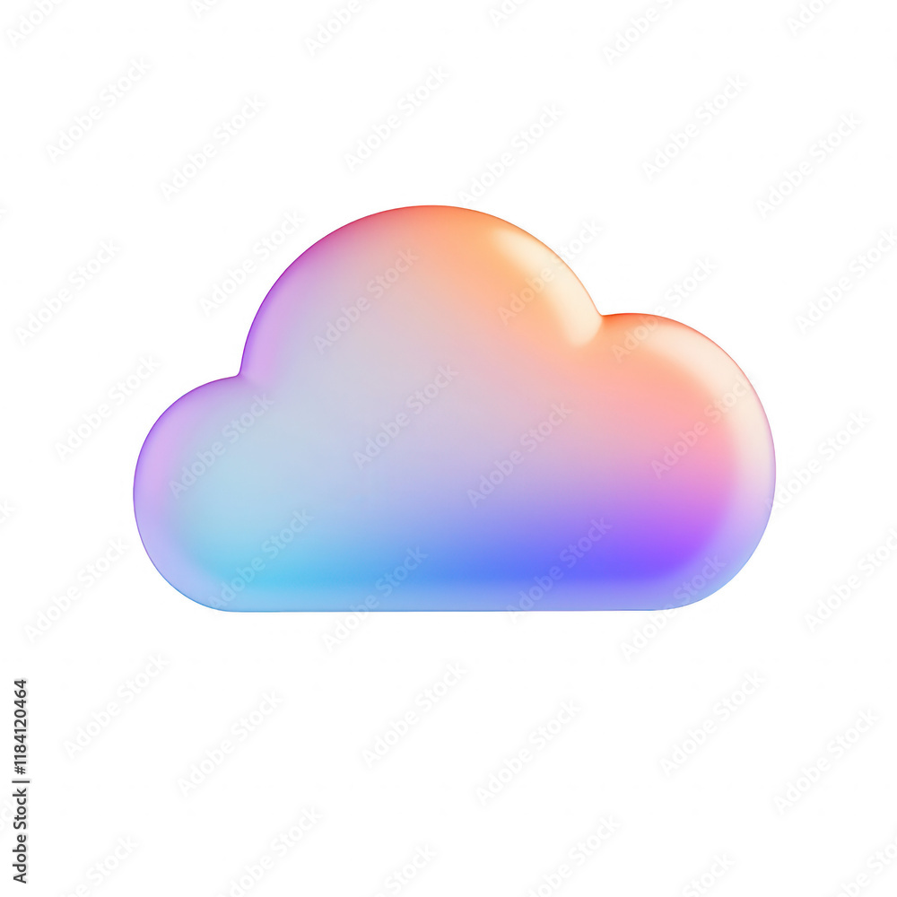 Poster a vibrant, multicolored cloud symbol representing digital storage and connectivity., isolated on a t